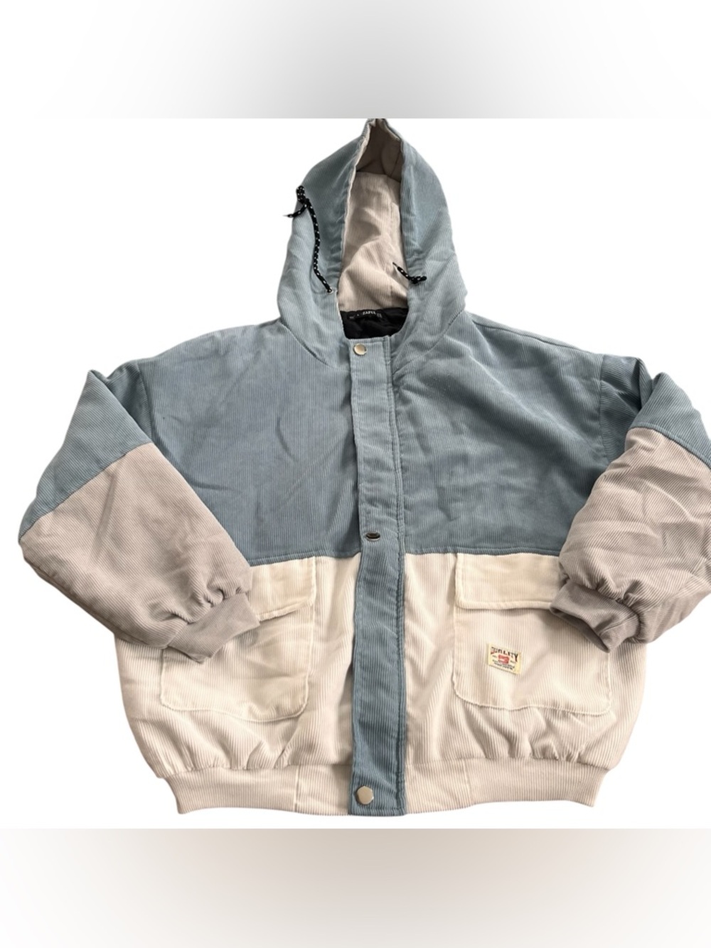 Zaful Blue White Corduroy Zip Up Jacket Size L Women